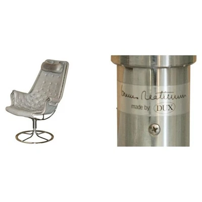 RRP £5,999 BRUNO MATHSSON SWEDISH DUXIANA JETSON GREY LEATHER SWIVEL ARMCHAIR - Image 1 of 4