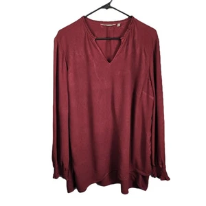 Soft Surroundings Womens Long Sleeved Top XL Maroon V-Neck Elastic Cuffs Rayon - Picture 1 of 6