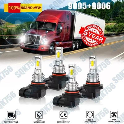 For Freightliner Columbia 2005-17 9005 9006 LED Headlight Hi/Lo beam Bulbs kit - Image 1 of 4