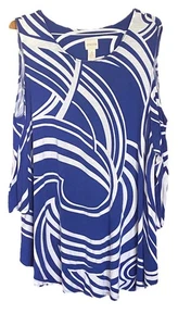 TUNICA DONNA CHICO'S SPALLA FREDDA BLU VORTICE ORLO ARROTONDATO TG 3 (XL) USATA IN OTTIME CONDIZIONI - Foto 1 di 3