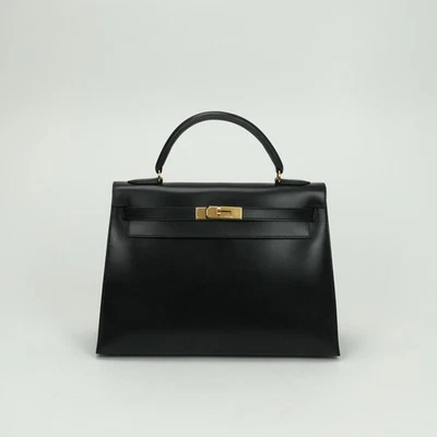 HERMES Kelly 32 Kelly 32 Bolso Bolso Bolso de Hombro Caja Bufanda Negro Dorado... Foto 1 de 4