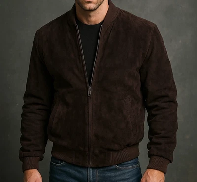 Men’s Brown Suede Bomber Jacket | Classic Casual Zip Up Soft Suede - Image 1 of 3