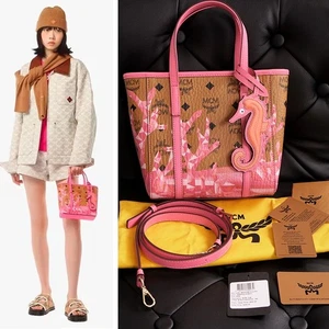 NEW $660 MCM Pink Ocean Coral LOGO Mountain Collection Crossbody TONI TOTE BAG - Picture 1 of 23
