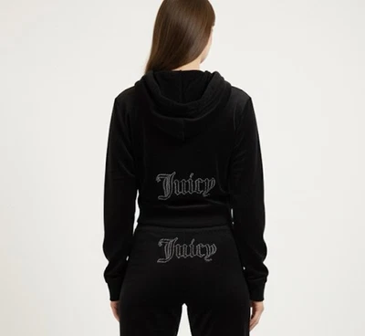 New Juicy Couture Size M Black Velour Rhinestone Tracksuit Set - Image 1 of 4