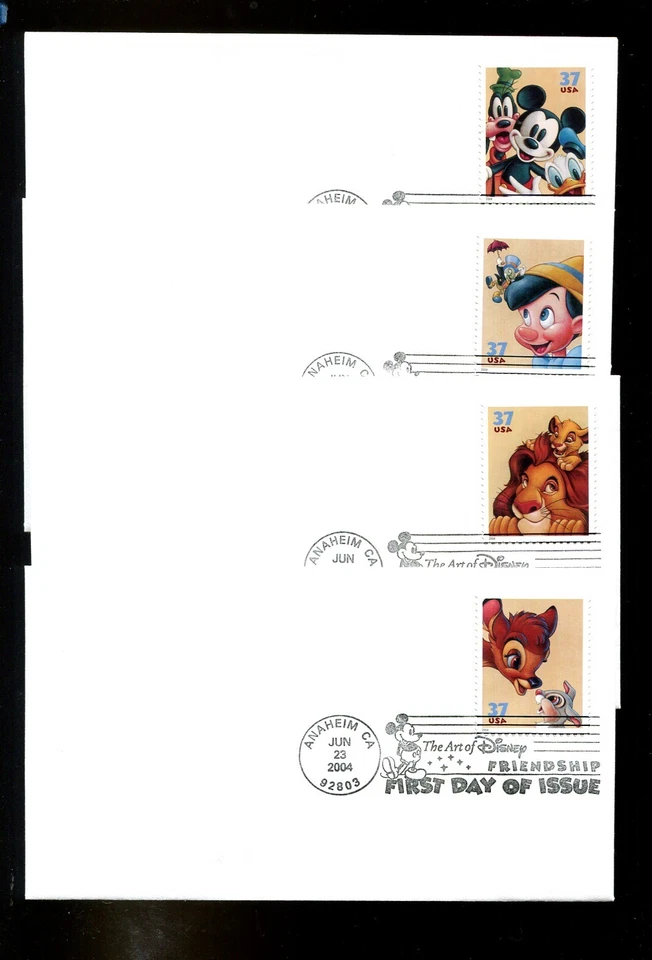 US FDC # 3865-3868 37c Art of Disney: Friendship none 4 FDC's  2004, 9p1537 - Image 1 of 1