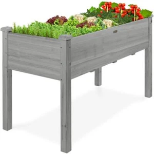 Best Choice Products Raised Garden Bed 48"Lx24"Wx30"H Rectangular Wood in Gray - Picture 1 of 6