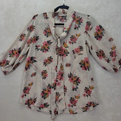 Blusa Everly Media Manga Mujer Talla Pequeña Bufanda Corbata Beige Floral Transparente Foto 1 de 4