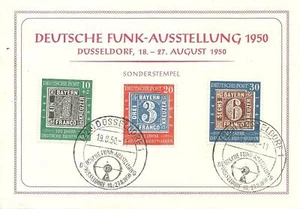 100Jahre Dt.Briefmarken auf Postkarte Funkausstellung 1950 Nr.113-115 Abart - Bild 1 von 2