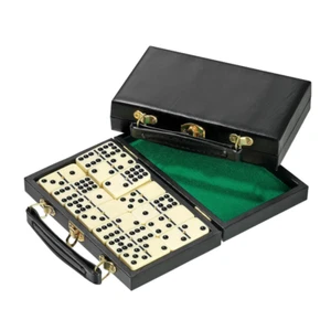 Double 9 Dominoes in Leather Case - Picture 1 of 3