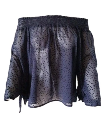 ZARA 基本款衬衫女式 XS 海军蓝波点亮肩缩褶 — 第 1/4 张图片