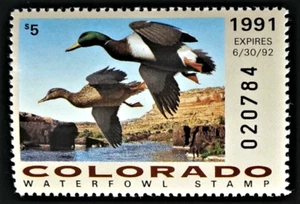 1991 Colorado State Duck Stamp CO2, Mallards by Robert Steiner, $$ Below Face $$ - Picture 1 of 2
