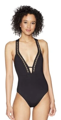 Kenneth Cole 链式反应聚拢 Mio 黑色肚子控制泳装 $155 XL 全新 — 第 1/4 张图片