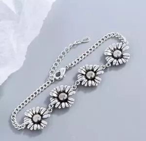 925 STERLING SILVER SUNFLOWER BRACELET, FLOWER BRACELET, GIFT BAG - Picture 1 of 2