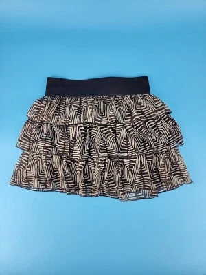 HeartSoul Junior Size Medium Y2K Ruffled Geometric Skirt Brown White - Image 1 of 4