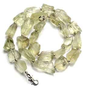 Natural Gem Green Amethyst Prasiolite Rough Unpolished Nugget Beads Necklace 17" - Picture 1 of 5