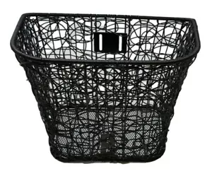 LARGE FRONT BLACK WIRE MESH BASKET BLACK, WITH SUPPORT BRACKET, 13" WIDE - Picture 1 of 2