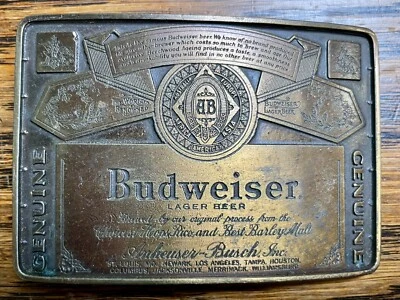 Vintage Budweiser Lager Beer Label Belt Buckle 1980s - Image 1 of 2