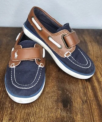 Polo Ralph Lauren ребенка ясельного возраста мальчика коричневый с темно-синий логотип лодки туфли размер 7,5 - Изображение 1 из 4