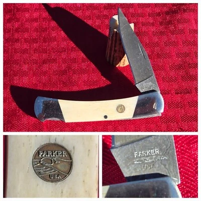 PARKER EUA Damasco Faca Osso Distintivo Águia Alabama Bolsters Inclinados EUA EXCELENTE - Imagem 1 de 4