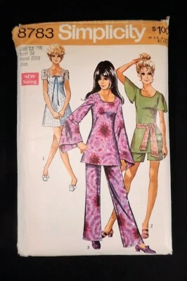 Simplicity 8783 Misses Pants/ Mini Dress Vintage 1970 Pattern Sz 12 Bust 34 Cut - Image 1 of 2