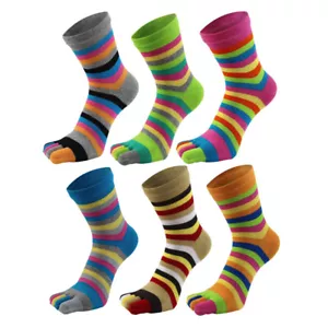 6 Pairs Women Five Finger Toe Socks Sport Causal Rainbow Stripe Multicolor 6-9 - Picture 1 of 9