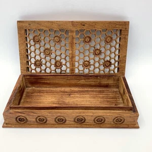 Vintage handgefertigte indische Holz Waben Aufbewahrungsbox mit Deckel Potpourri Halter - Bild 1 von 13
