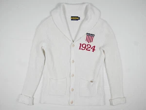 Ralph Lauren Rugby Caardigan Sweater White Linen Shield Varsity 1924 RARE XS - Picture 1 of 5