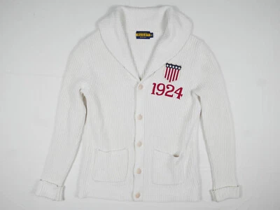 Ralph Lauren Rugby Cardigan Suéter Blanco Lino Escudo Universitario 1924 RARO XS Foto 1 de 4