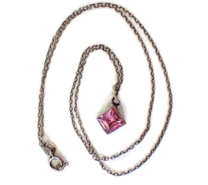 Colgante de cuarzo rosa talla esmeralda vintage cuadrado conjunto cadena cable italiana - Imagen 1 de 12