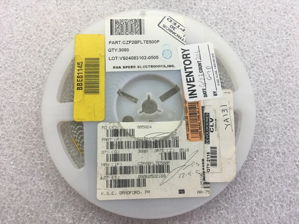 (3,927 PIECE REEL) CZP2BFLTE500P, KOA, FERRI.BEAD, 1206, 3A, Z=50 OHM - Image 1 of 1