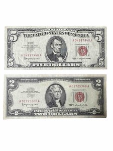 Set of 1963 Red Seal U.S. Notes $5 Red Seal and $2 Red Seal