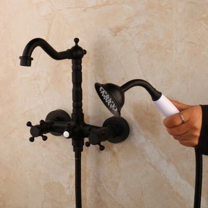 2 Griffe Bad schwarz Duscharmatur Set Wanne Wandmontage Handmixer Wasserhahn - Bild 1 von 7