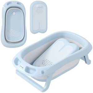 2er -Set Babybadewanne, faltbar Baby Bathtub mit Gestell, rutschfest Babywanne - Bild 1 von 10
