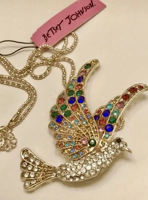 Collar Colgante Betsey Johnson Colorido Cristal Paz Paloma Pájaro Nuevo con Etiquetas Foto 1 de 4