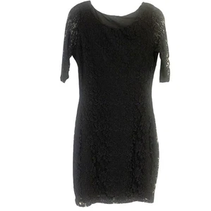 Black Lace Boat Neck 3/4 Sleeve Pencil Dress Stretch Lined Women’s Size L - Picture 1 of 7