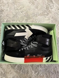 Off White High Top Vulcanized Leather Size 42 Men Black White Size 9 US Rare - Picture 1 of 9
