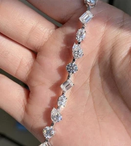 7ct Multi Lab Grown Diamond Fancy Cut Tennis Bracelet 14k White Gold Over 7.5" - Picture 1 of 7
