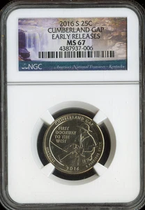 2016 S CUMBERLAND GAP QUARTER NGC MS67 ER SPOTLESS . - Picture 1 of 2