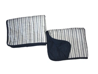 NAUTICA NAVY BLUE & WHITE TICKING STRIPE (2) STANDARD PILLOW SHAMS 20 X 26 - Image 1 of 3