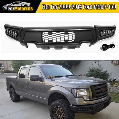 Front Bumper For 2009-2014 Ford F150 F-150 Steel Raptor Style & LED Lights Gray - Image 1 of 4