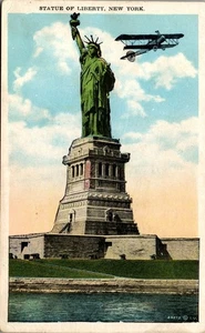 Vtg Airplane Aviation Postcard Statue of Liberty NY Biplane Bedloe's Island 1920 - Picture 1 of 3