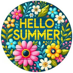 Hello Summer Plaque, Metal - Vivid Colours, Waterproof - Delightfully Happy Sign - Picture 1 of 5