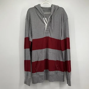American Eagle Striped Hooded Pullover Hoodie Gray Red Large Kangaroo Pocket - Picture 1 of 9