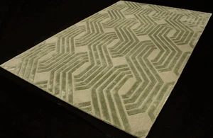 Tappeto Lana Trapuntato a Mano: Moderno Verde Geometrico, Tappeto Texturizzato Qualità Premium - Foto 1 di 5