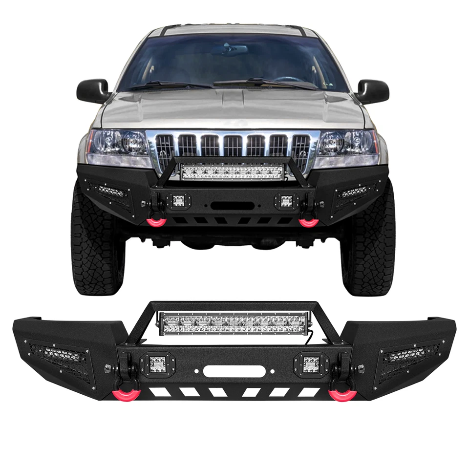 VIJAY For 1999-2004 Jeep Grand Cherokee WJ Front Bumper with Winch Seat & Lights Foto 1 de 4