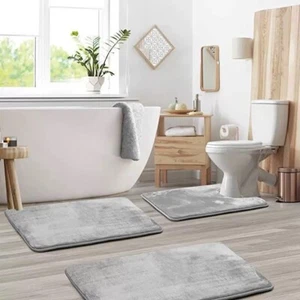 3Pcs Bathroom Floor Mat Set Anti Slip Toilet Rugs Carpet Memory Foam Dry Quickly - Picture 1 of 12