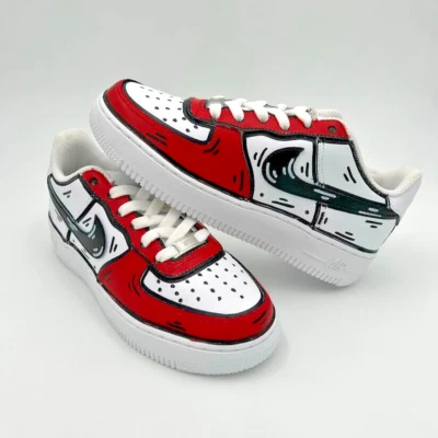 Air Force 1 Custom White Shoes Classic Red & Black Retro Cartoon Graffiti Urban - Image 1 of 4
