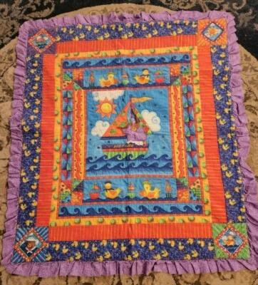 Colcha colorida hecha a mano para animales vela bebé niños manta parche trabajo 40"x44"  Foto 1 de 4