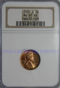 1937-D Lincoln Cent RPM #1 NGC MS-67 RD - Picture 1 of 10