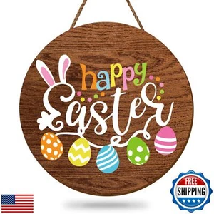 Whaline Happy Easter Wooden Hanging Sign Colorful Egg Bunny Rabbit Door Sign - Picture 1 of 5